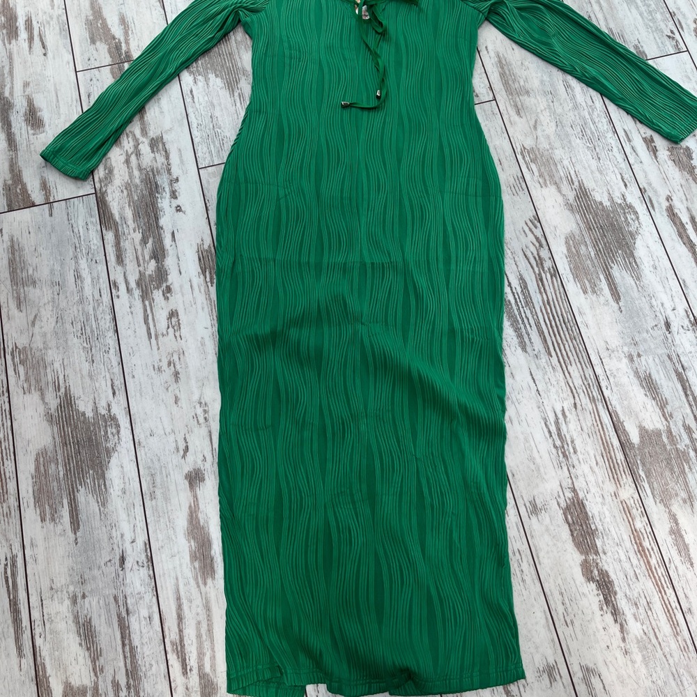 Pretty Garden Tie Front Maxi Dress – Long Sleeve Bodycon Cocktail Dress, Size L - Picture 5 of 16